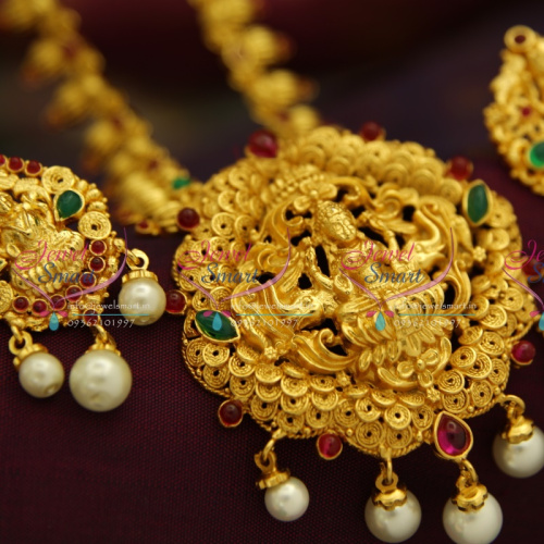 TNL0688 Gold Design Immitation Fashion Jewellery Nakshi Laxmi Temple Pendant Mango Long Haram