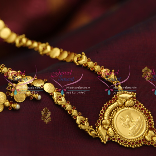 NL3965 Indian Traditional Temple Jewellery Antique Gold Plated Laxmi Haram Simple Elegant Lowest Online Price
