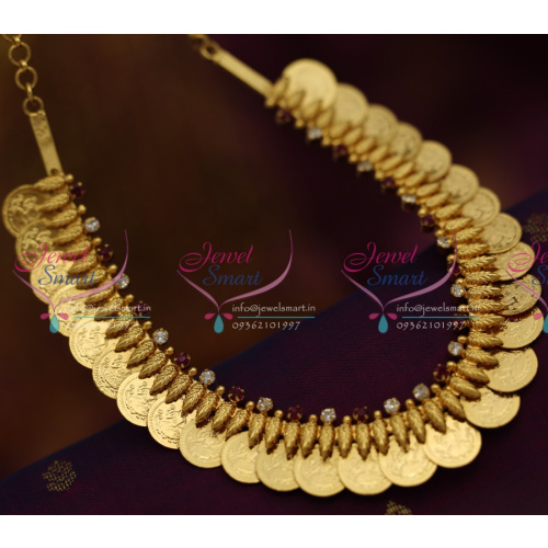 NL3975 Laxmi Coin Kasulaperu Short Necklace Temple Jewellery Gold Design Online