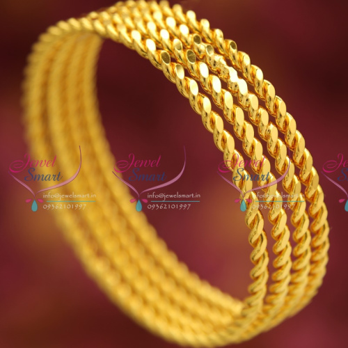 B1610 Gold Plated Delicate Intricate Twisted 4 Line Bangles Daily Casual Wear