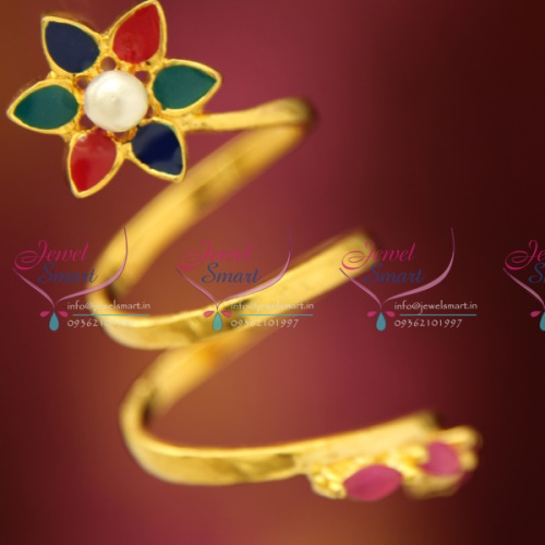 F3997 Roll Design Twisted Finger Ring Floral Painted Semi Precious Shop Online