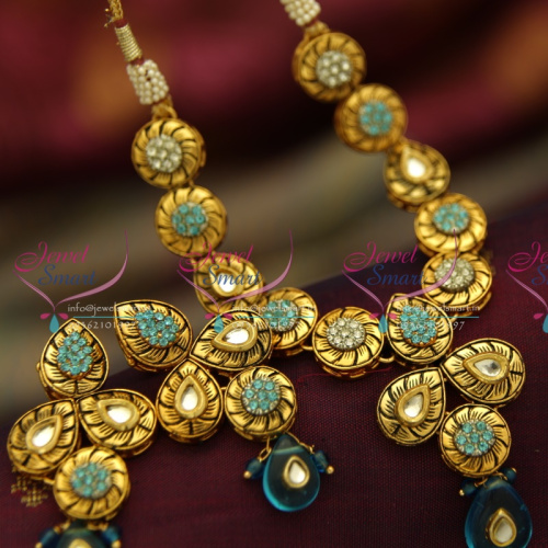NL4021 Antique Gold Plated Kundan Design Handmade Colour Simple Elegant Jewellery Set