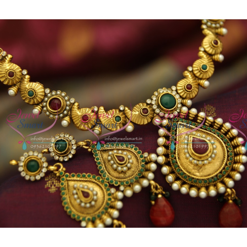 NL4022 Antique Gold Plated Handmade Multi Colour Simple Elegant Jewellery Set