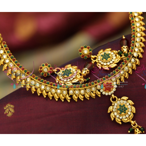 NL0841 Antique Gold Plated Handmade Multi Colour Simple Elegant Jewellery Set