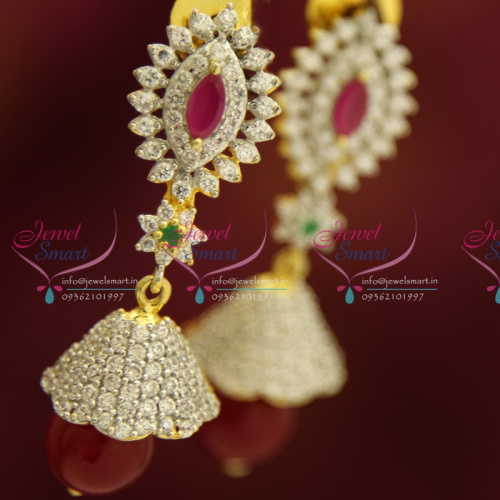 ER4048 Sparkling AD White Ruby Emerald Jhumka Shop Online Fashion Jewellery