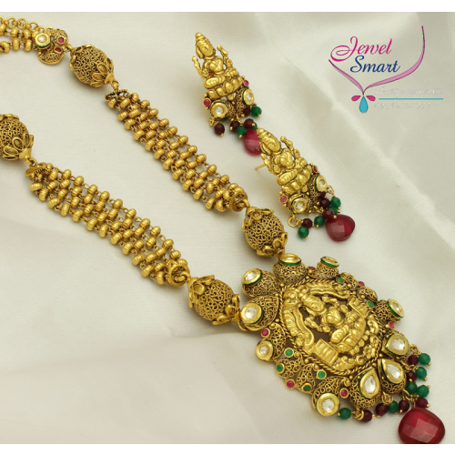 Temple Jewelry Long Necklace Earrings Gold Antique Imitation
