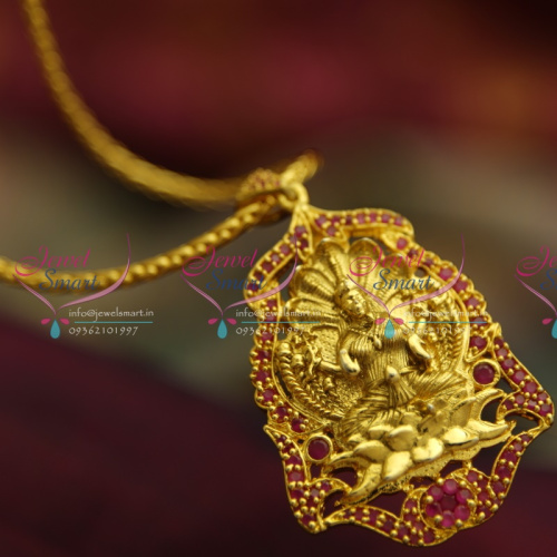 PS4066 Indian Traditional Antique Gold Plated Temple Laxmi Pendant Ruby Jewellery Set