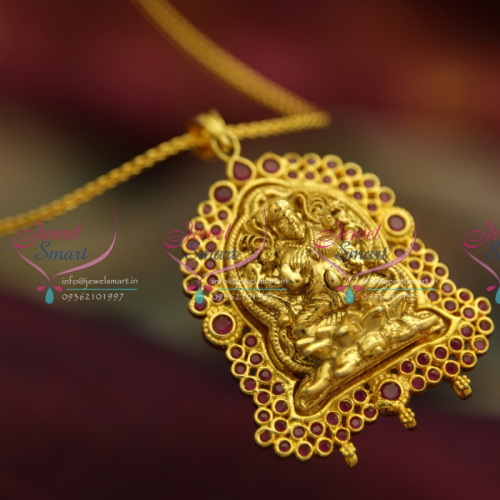 PS4067 Indian Traditional Antique Gold Plated Temple Laxmi Pendant Ruby Jewellery Set