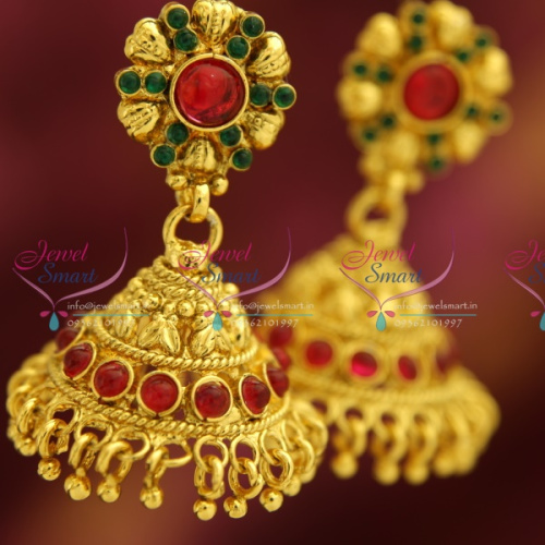 J0247 Indian Fashion Jewellery Gold Plated Antique Jhumka Earrings