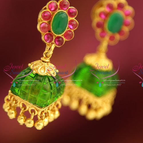 ERA8985 Temple Kempu Green Color Acrylic Drops Jhumka Gold Latest Design Imitation Online