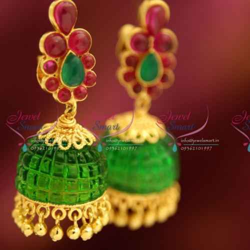 ERA8983 Temple Kempu Green Color Acrylic Drops Jhumka Gold Latest Design Imitation Online