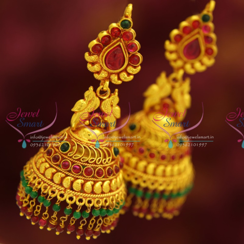 J4101 Broad Grand Temple Kemp Style Design Ruby Beads Hangings Dulhan Jhumka Buy Online