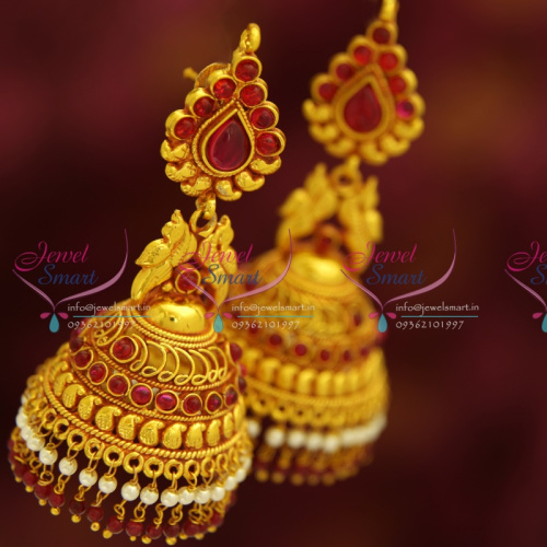 J4102 Broad Grand Temple Kemp Style Design Ruby Beads Hangings Dulhan Jhumka Buy Online