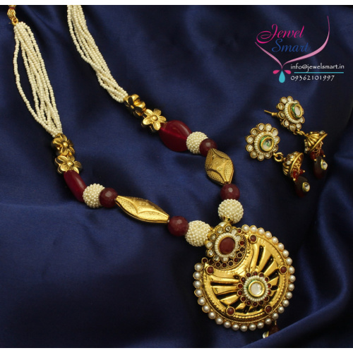 Synthetic Pearls Jaipur Meena Balls Beaded Antique Pendant Earrings