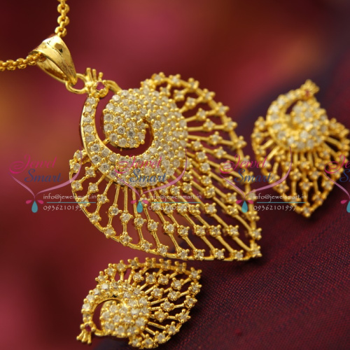PS4132 AD Stones Peacock Design Fancy Jewellery Pendant Set Gold Finish Buy Online