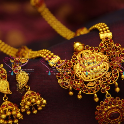 NL4136 South Indian Traditional Beads Haram Temple Laxmi God Pendant Kemp Long Necklace