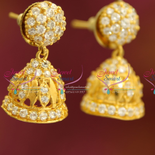 Indian Traditional Imitation Jewellery Gold Plated Cubic Zircon Jhumka Tops Earrings