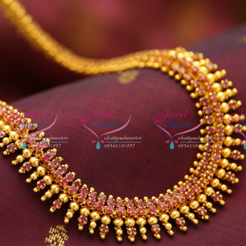 NL1018 Beads Design Ruby Gold Plated Haram Long Necklace Fashion Jewellery Online