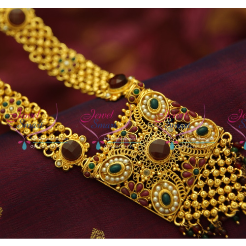 TNL0716 Broad Heavy Long Haram Necklace Tikka South Indian Jewellery Online