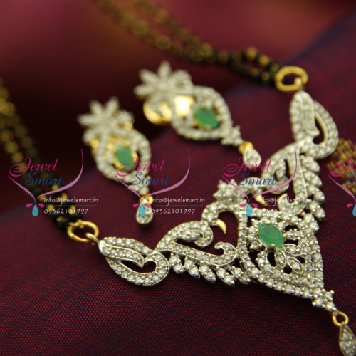 M4262 CZ Emerald Mangalsutra Indian Traditional Auspicious Jewellery Online Gold Plated CZ Pendant