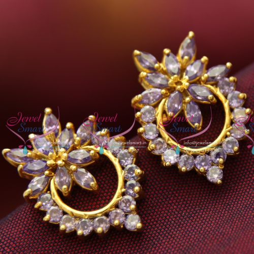 ES4268 American Diamond Screw Back Lock Floral Purple Tops Earrings Buy Online