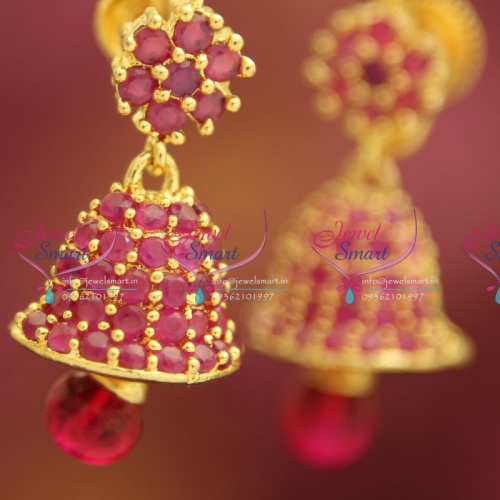 ES4272 Screw Back Ruby Small Jhumka Fashion Imitation Earrings Online