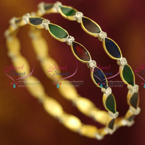 B6095B 2.8 Size Meena Work AD Stone Bangles 2 Pcs Set Buy Online Fashion Jewellery