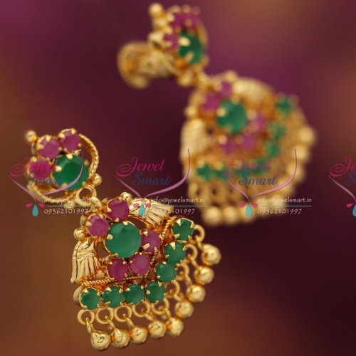 ES4276 Daily Wear Ruby Emerald Screwback Earrings Gold Finish Jewellery Buy Online