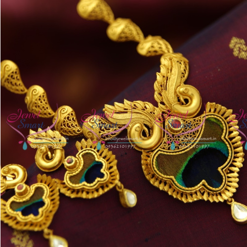 NL4298 One Gram Gold Plated Beautiful Real Look Intricate Peacock Design Jewellery Screwback Earrings Online