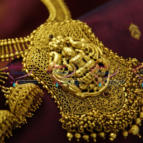 NL4316 Antique Temple Jewellery Big Pendant Real Gold Design Nagasu Jewellery Set