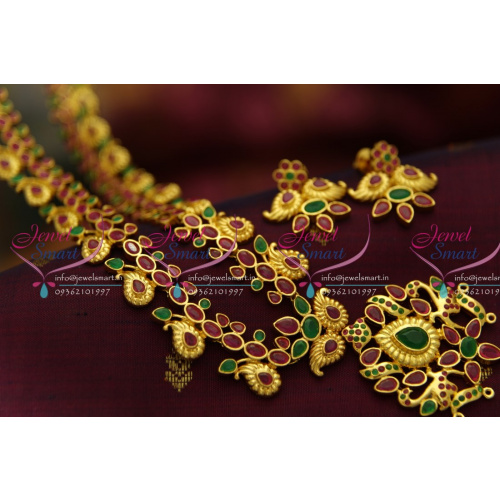 NL4325 Ruby Emerald Latest Design Broad Long Haram Real Look Jewellery Online