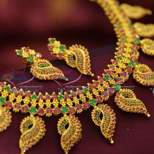 NL4326 Exclusive Mango Ruby Emerald Grand Wedding Jewellery Necklace Set Online