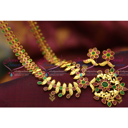 NL4333 Ruby Emerald Latest Leaf Design Broad Long Haram Real Look Jewellery Online