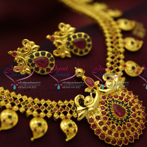 NL4337 Exclusive Mango Ruby Sapphire Grand Wedding Jewellery Necklace Set Online