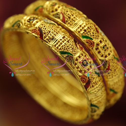 B4361M 2.6 Size 2 Pieces Broad Meena Work Delicate Handmade Bangles Buy Online