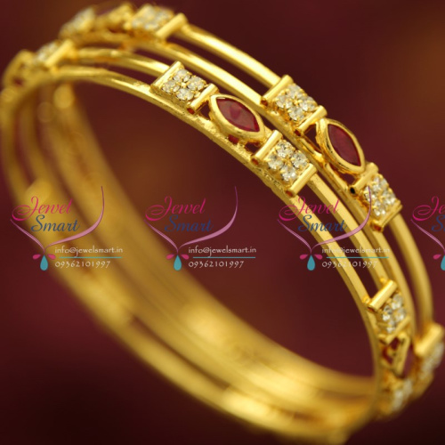 2.4 Size Semi Precious Ruby AD Emerald Gold Plated Bangles Indian Fashion Jewelllery