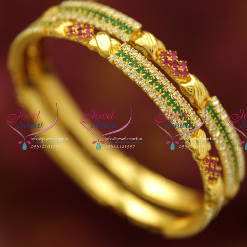 B1233B 2.8 Size 2 Pieces Party Wear Ruby Emerald White Stones Bangles Online