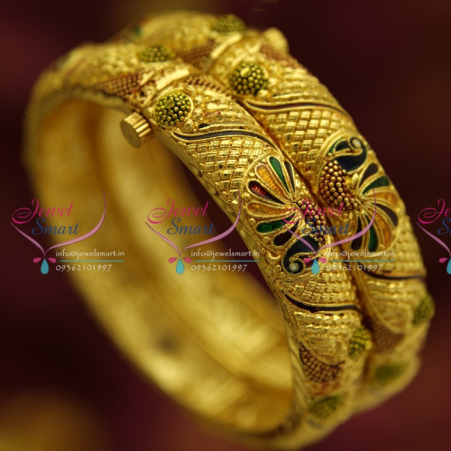 B1198 2.6 Size Screw Open Gold Plated Meena Color Delicate Bangles Gold Designs Fashion Jewelry