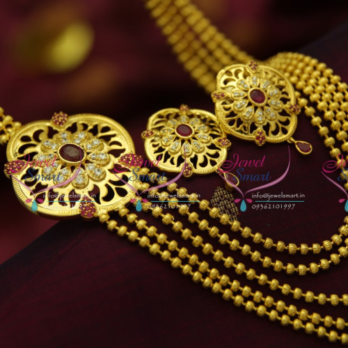 NL4421 Multi Strand CZ Ruby Stylish Side Pendant Gold Plated Jewellery Buy Online