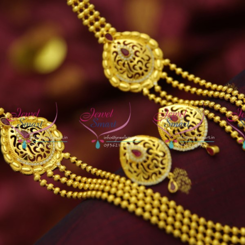 NL4423 Multi Strand CZ Ruby Stylish Side Pendant Gold Plated Jewellery Buy Online