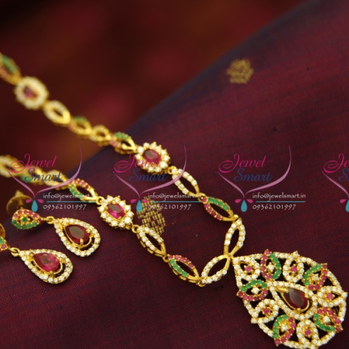 NL4430 Ruby Emerald Thin  CZ Long Necklace Quality Wedding Jewellery Online