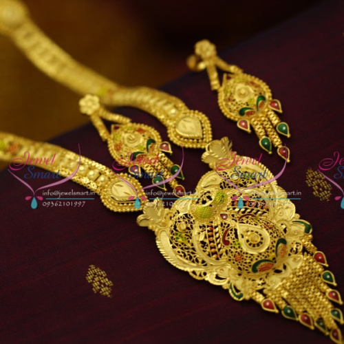 NL4439 Forming One Gram Handmade South Indian Traditional Haram Long Necklace Online
