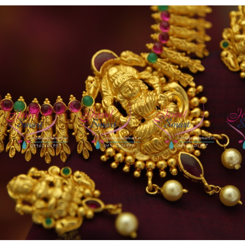 NL4452 Gold Design One Gram Temple Laxmi Pendant Traditional Indian Jewellery Set Online