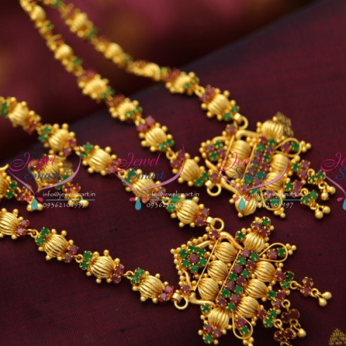 NL4462 Beaded Design Ruby Emerald Short Long Combo Jewellery Necklace Set