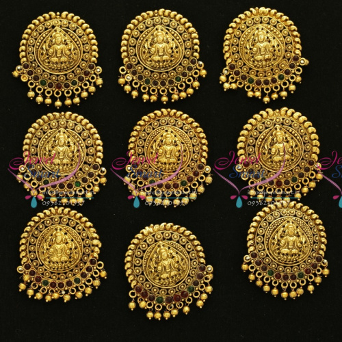 H3653 Lakshmi Nagas Temple Jewellery Antique Gold Plated Hair Decoration Hook Type Choti 9 Pcs Set