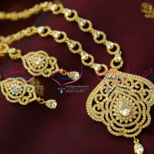 NL1363 Gold Plating CZ White Stones Long Necklace Gold Design Quality Wedding Jewellery Online