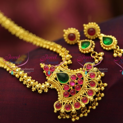 NL4681 Fancy Chain Kemp Pendant Screw Lock Earrings South Indian Fashion Jewellery Online