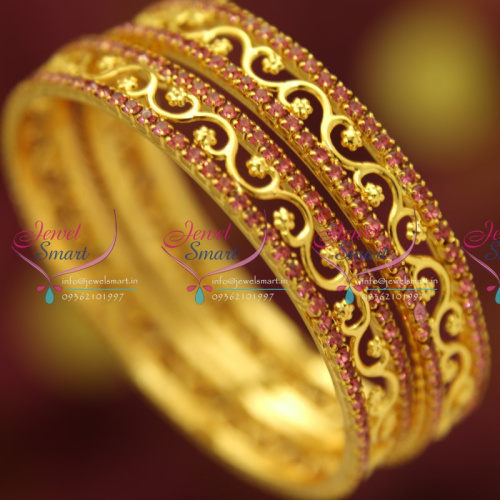 B4718S 2.4 Size Pink Stone Fancy Floral Design Traditional Bangles Buy Online