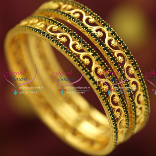 B4719S 2.4 Size Green Stone Fancy Floral Design Traditional Bangles Buy Online