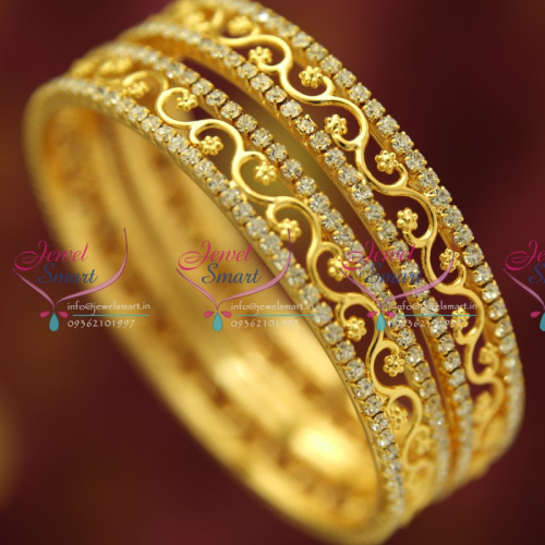 B4720S 2.4 Size White Stones Fancy Floral Design Traditional Bangles Buy Online